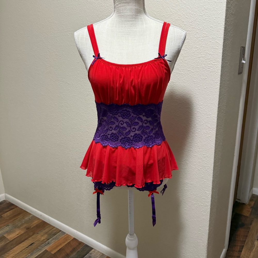 Cabernet Red and Purple Lace Lingerie Set - Size Medium